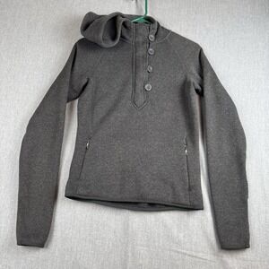 The North Face Womens S Long Sleeve Button Sweatshirt Pocket Gray Hood Pullover
